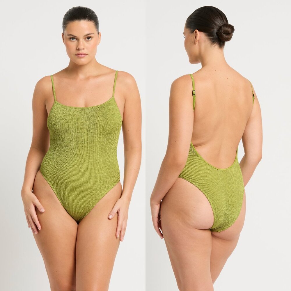 NWOT! bond-eye Olive Green Textured Scoop Back One-Piece Swimsuit